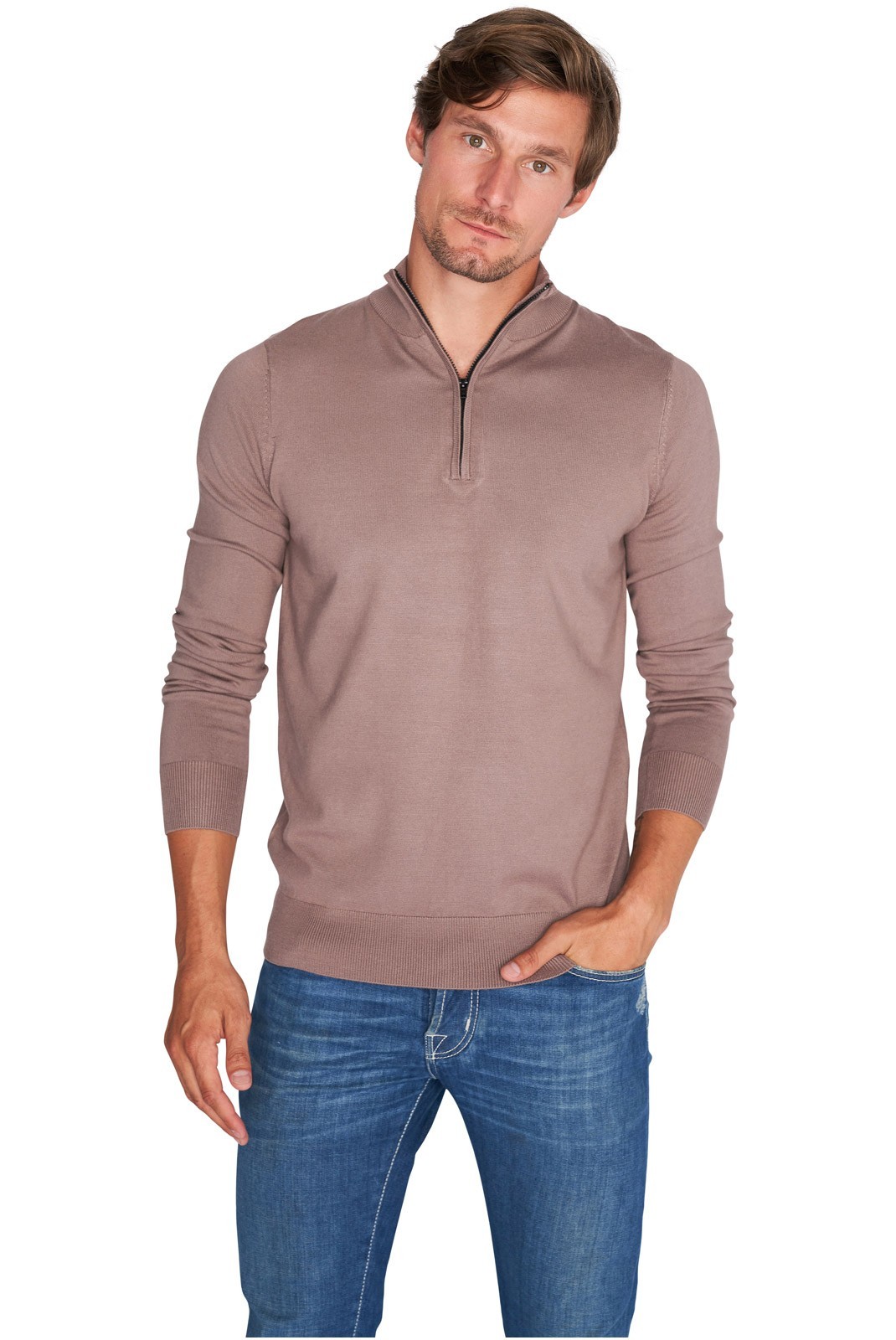 Pullover col demi-zip - MARIO RUSSO - Half Zip Sweater - Deep Taupe