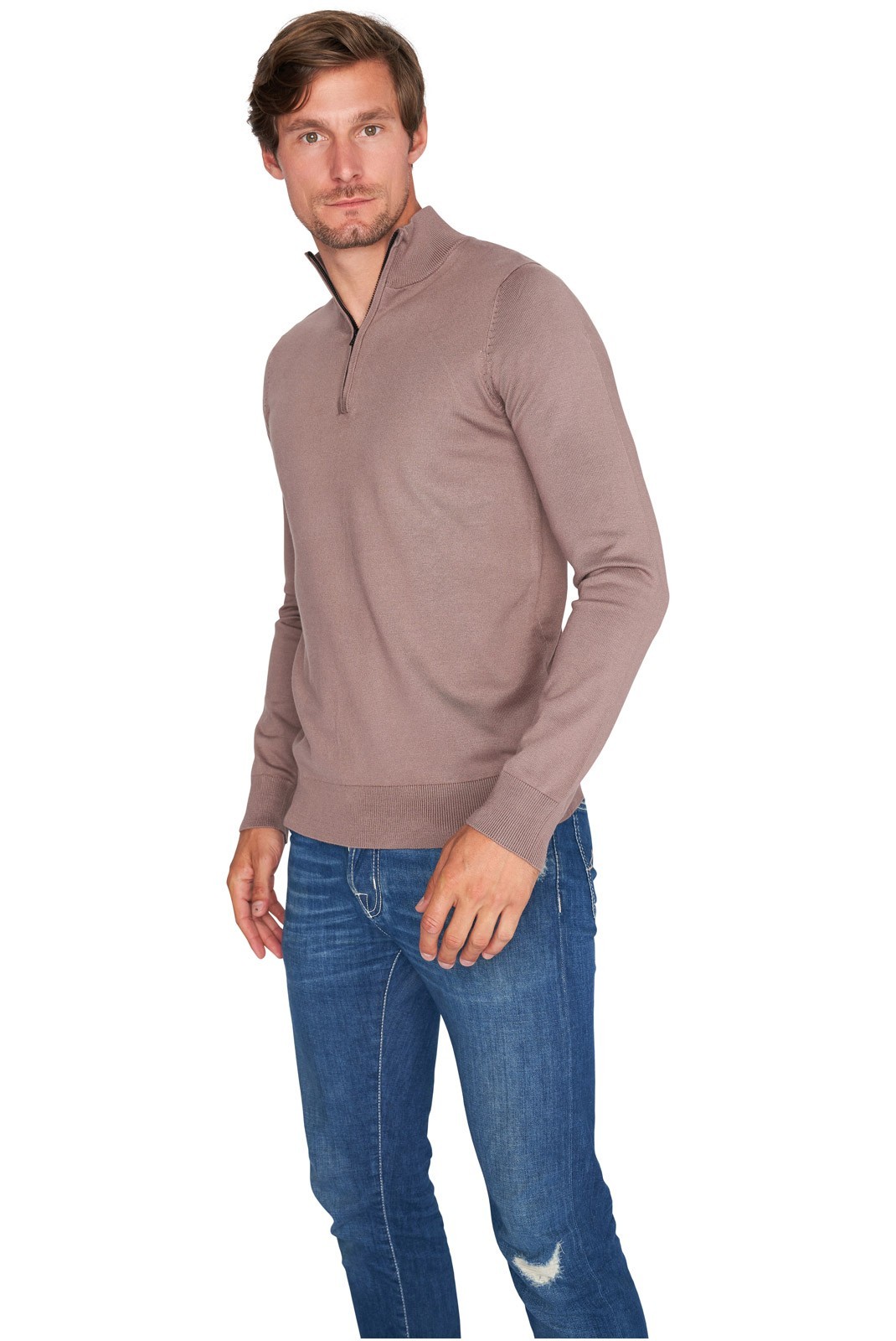 Pullover col demi-zip - MARIO RUSSO - Half Zip Sweater - Deep Taupe