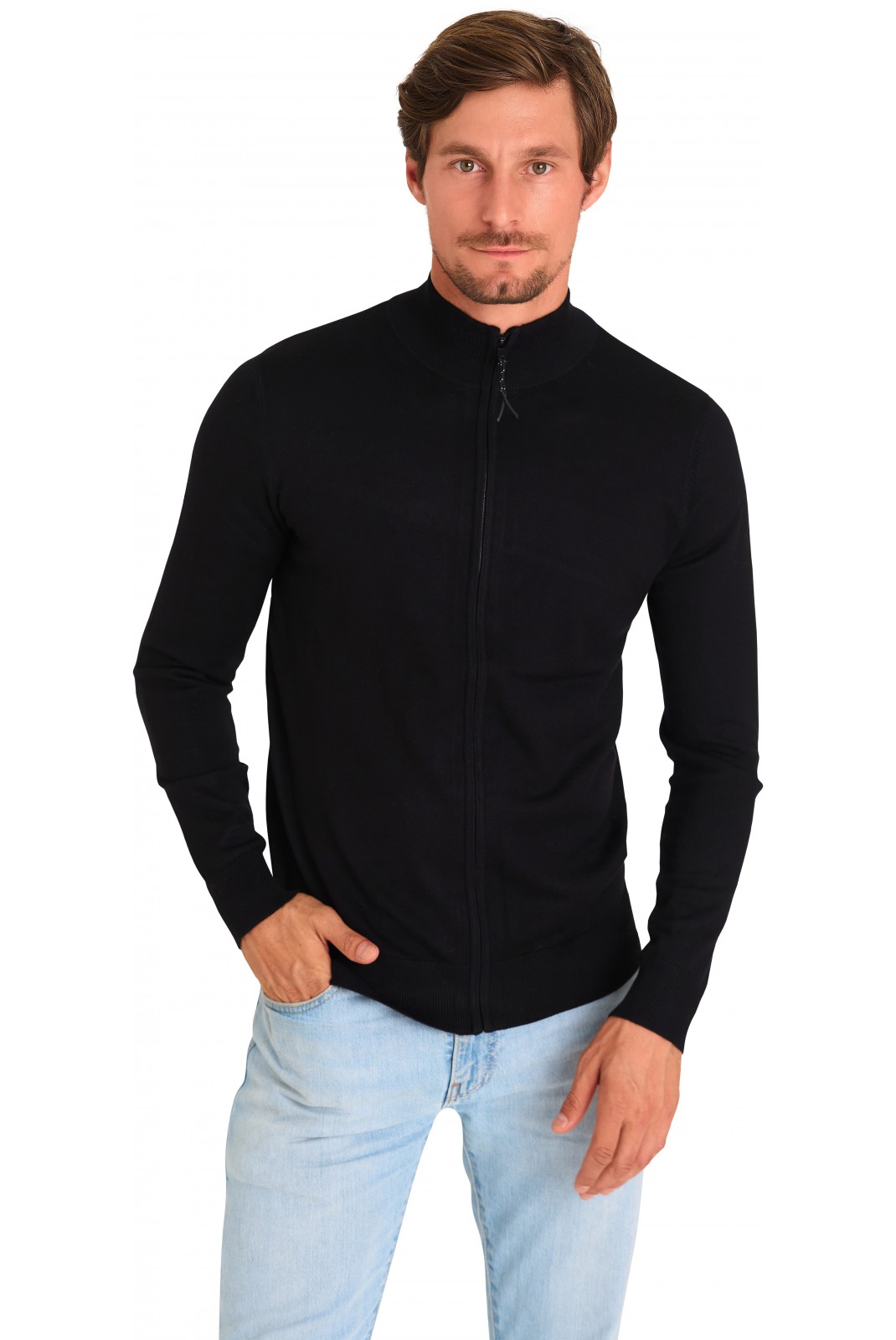 Cardigan zippé - MARIO RUSSO - Full Zip Cardigan - Black