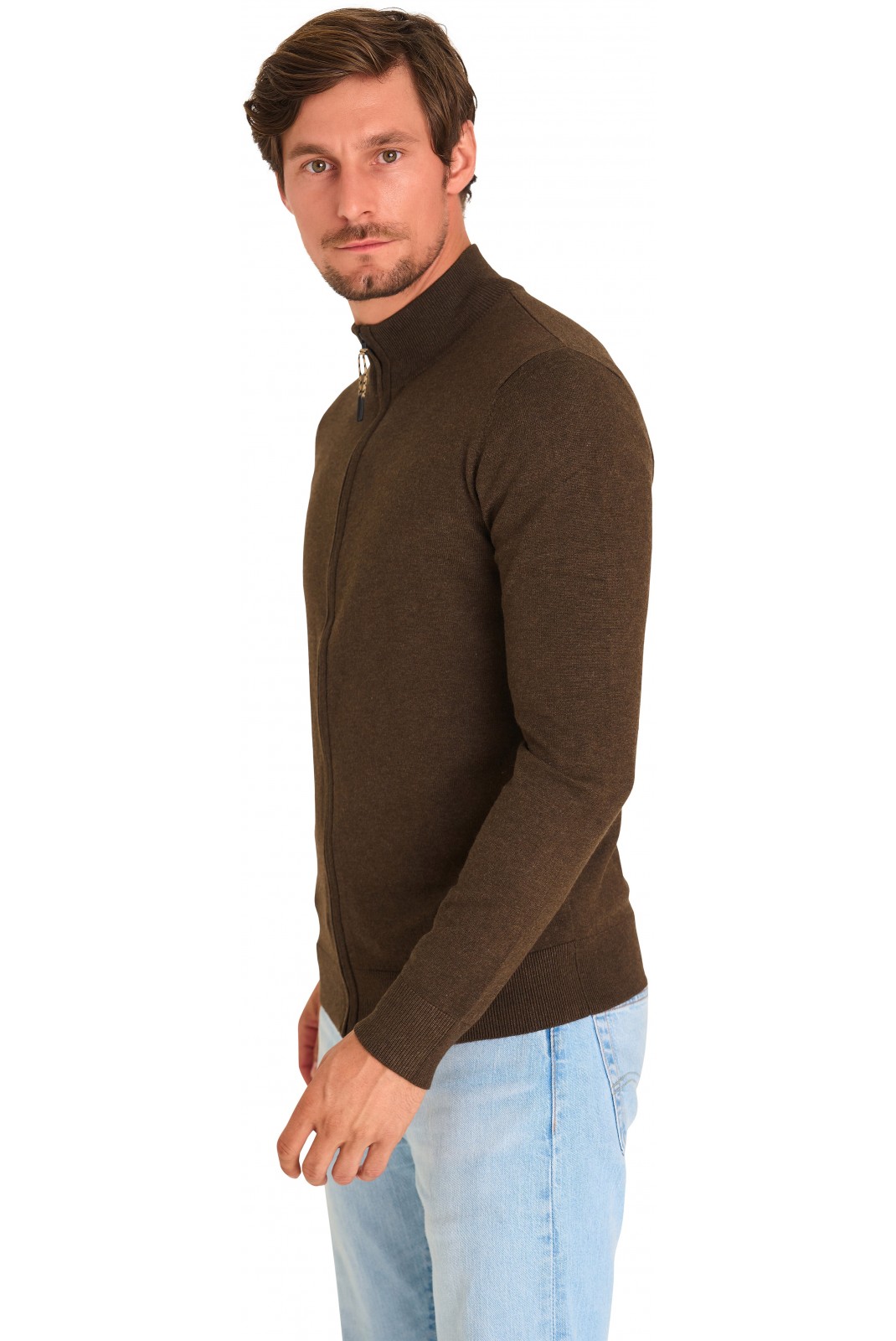 Cardigan zippé - MARIO RUSSO - Full Zip Cardigan - Cold Brown