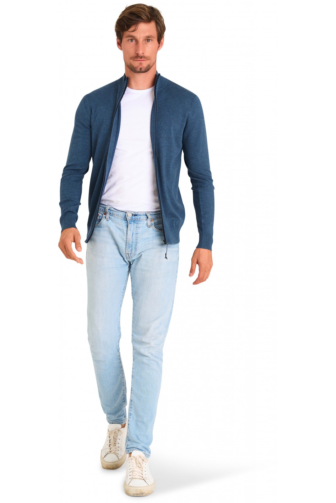 Cardigan zippé - MARIO RUSSO - Full Zip Cardigan - Jeans Blue