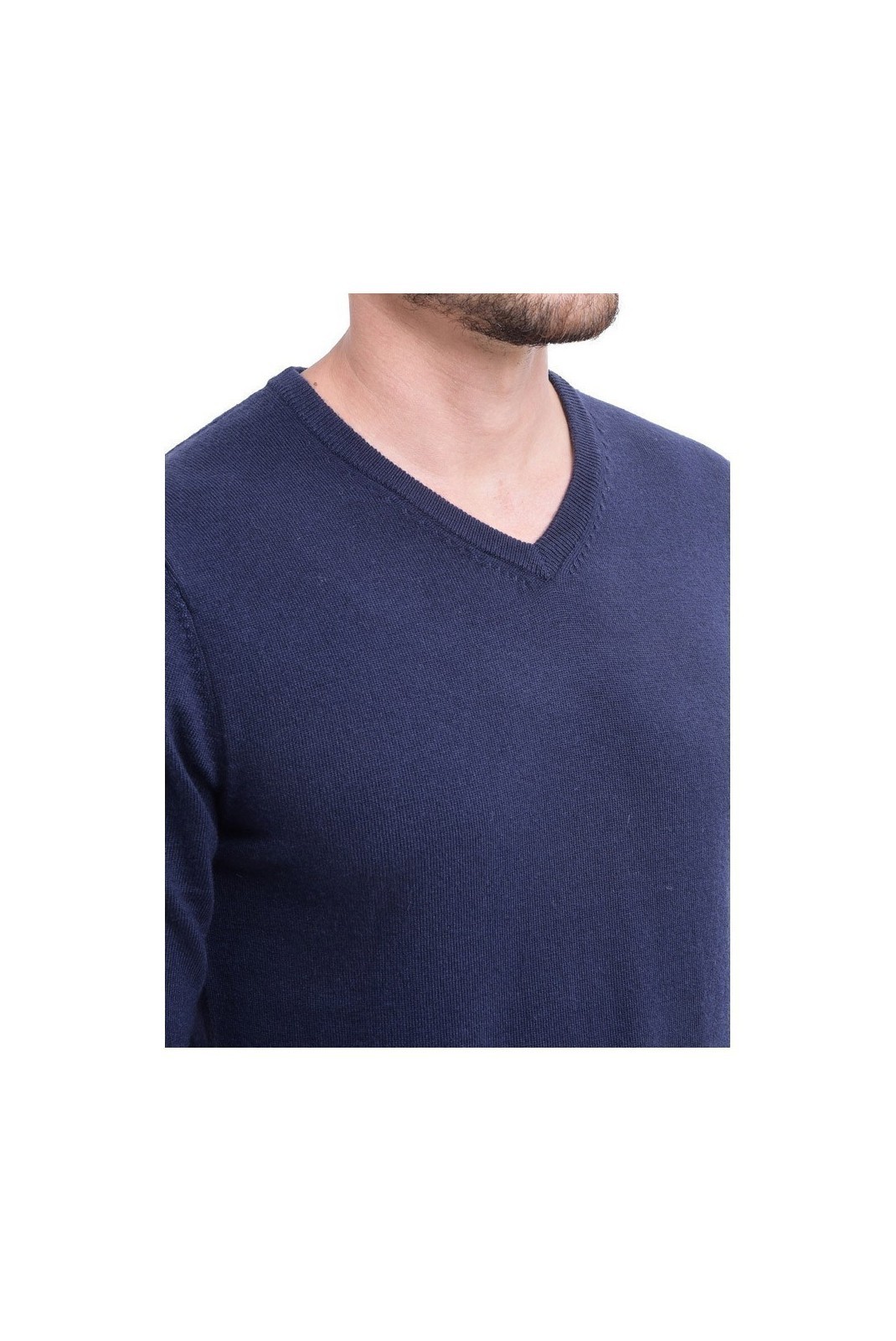 Pull Col V 2 Fils - Bleu Nuit - CJ30