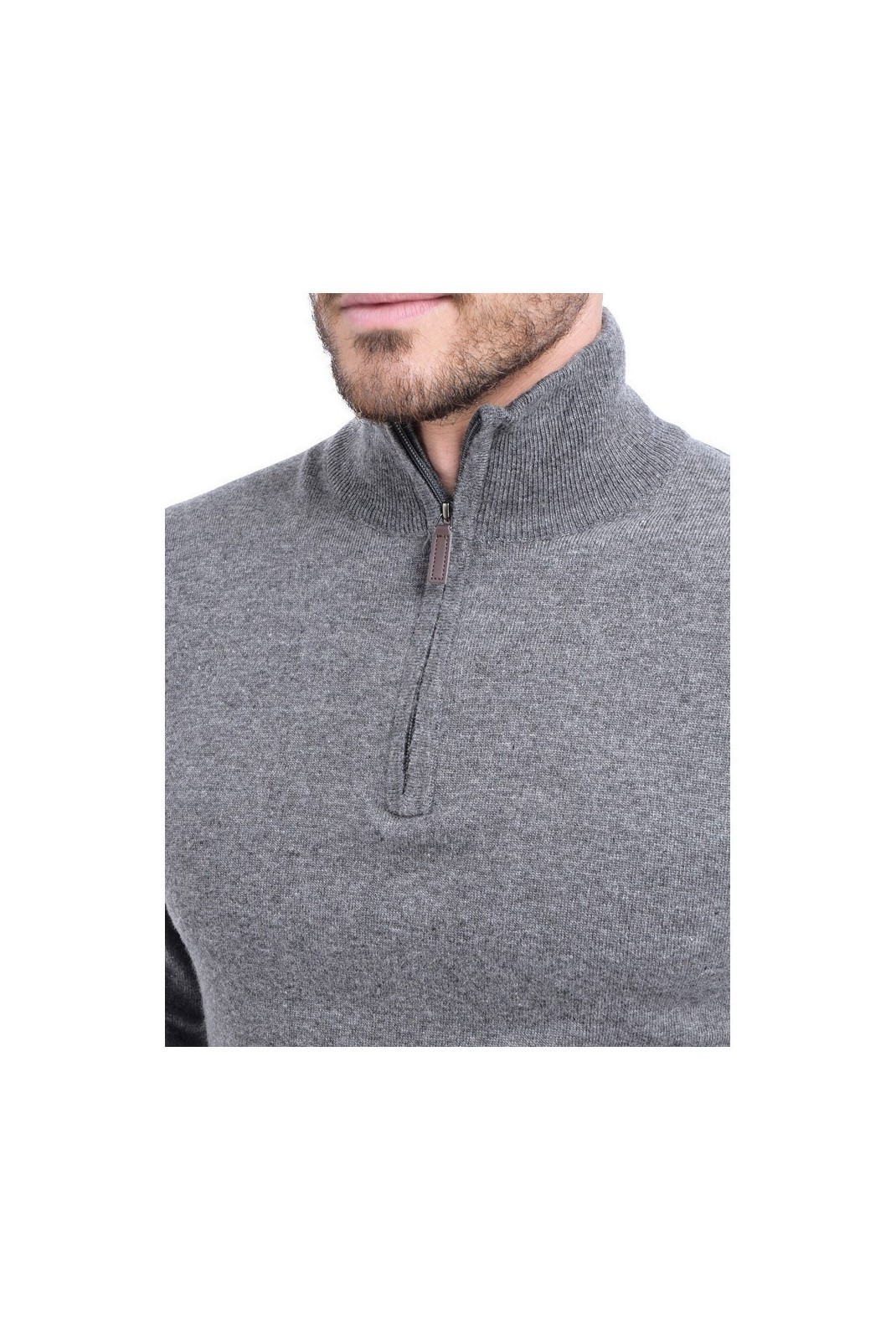 Pull Col Montant À Demi-Zip En Cuir 2 Fils - Loup - CJ33