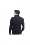 Pull Col Montant À Demi-Zip En Cuir 2 Fils - Noir - CJ33