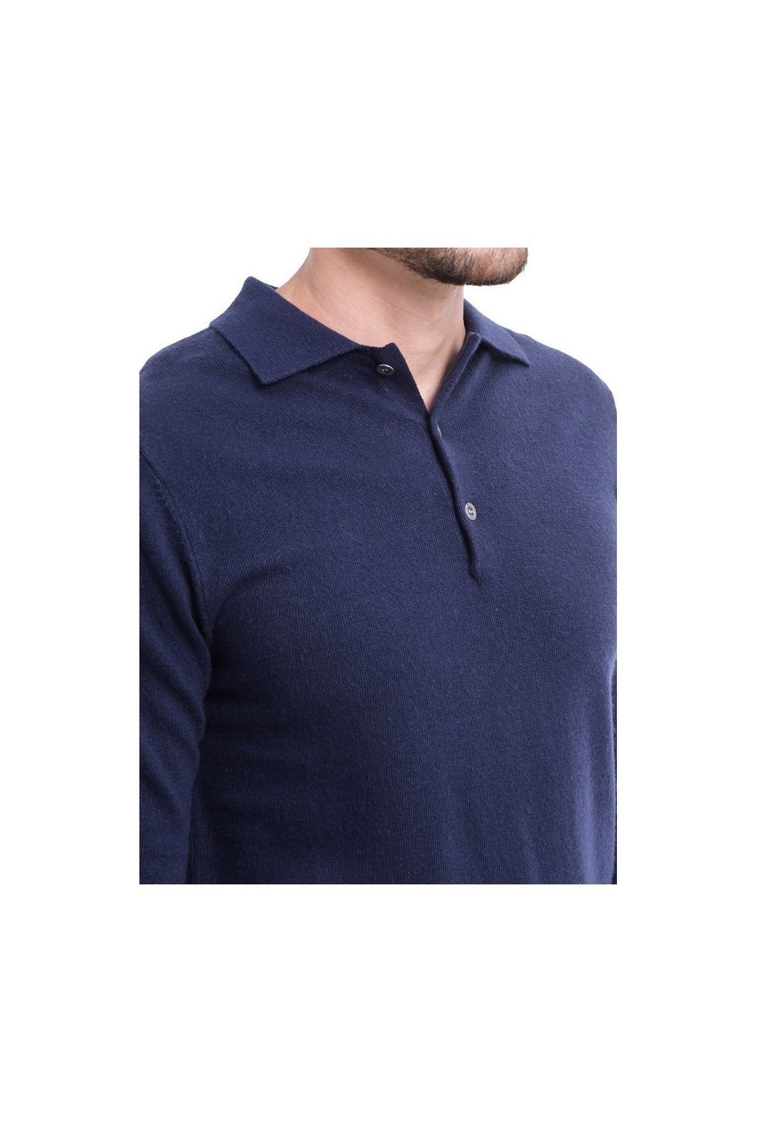 Pull Col Polo À Boutons 2 Fils - Bleu Nuit - CJ36