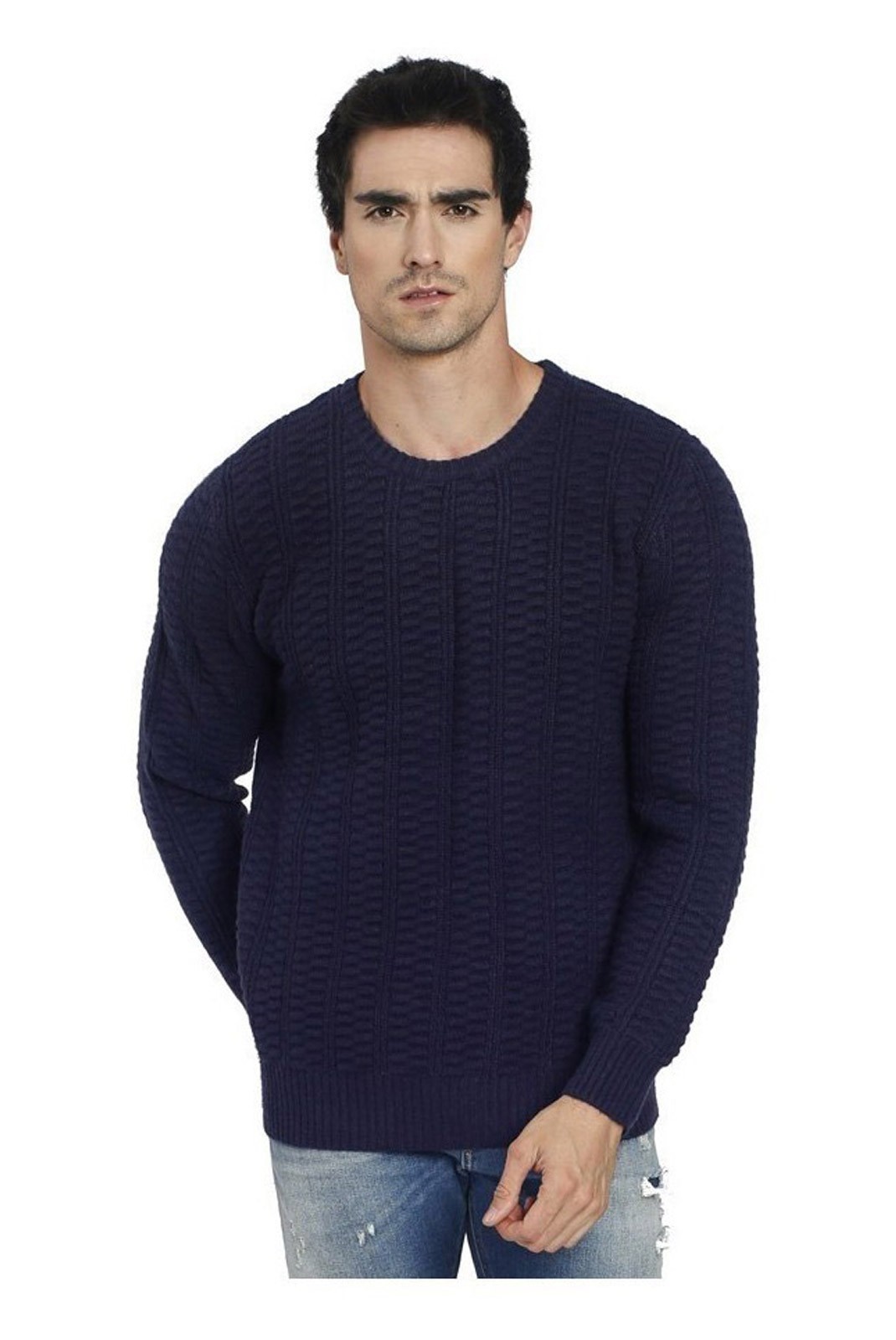 Pull Col Rond Blackberry En 3 Fils - Bleu Nuit - CJ71