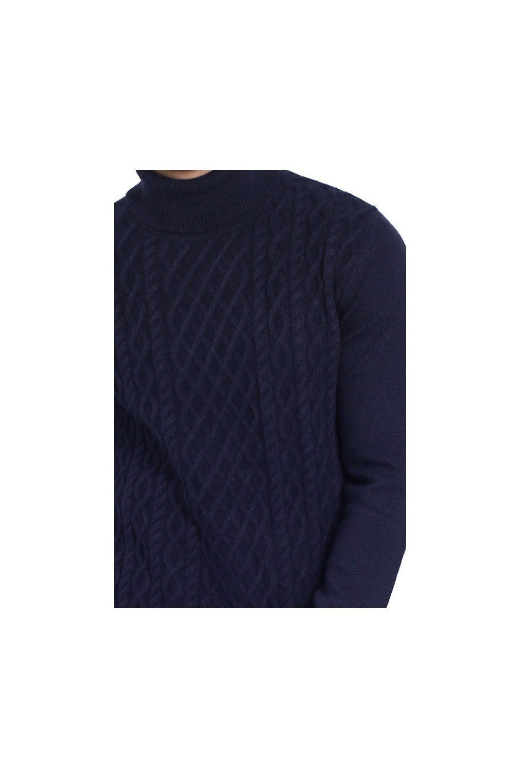 Pull Col Roulé Torsade En 4 Fils - Bleu Nuit - CJ79