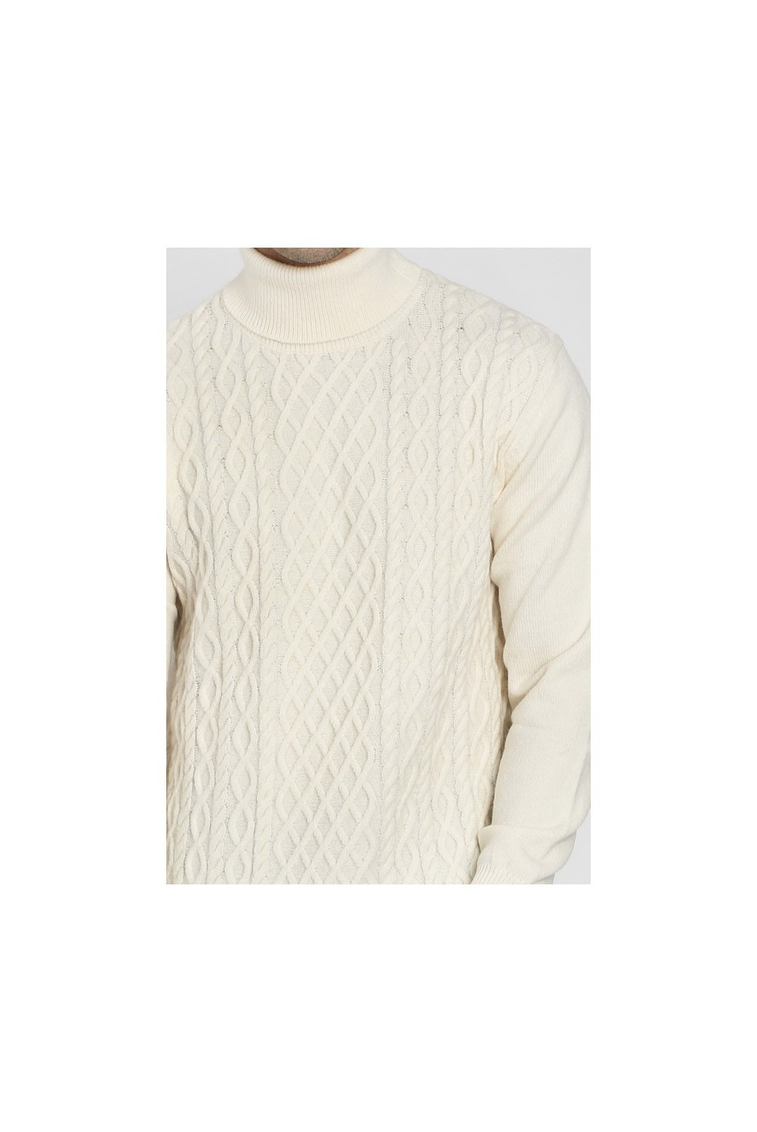 Pull Col Roulé Torsade En 4 Fils - Naturel - CJ79