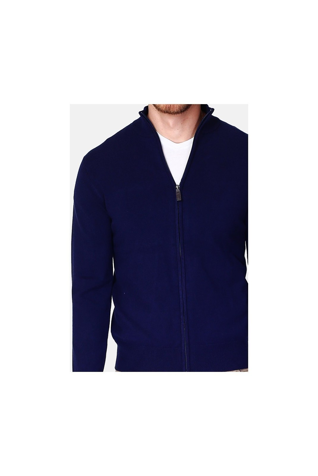 Gilet Zippé Classique À Manches Longues Tricotage En 3 Fils - Bleu Nuit - CJ89