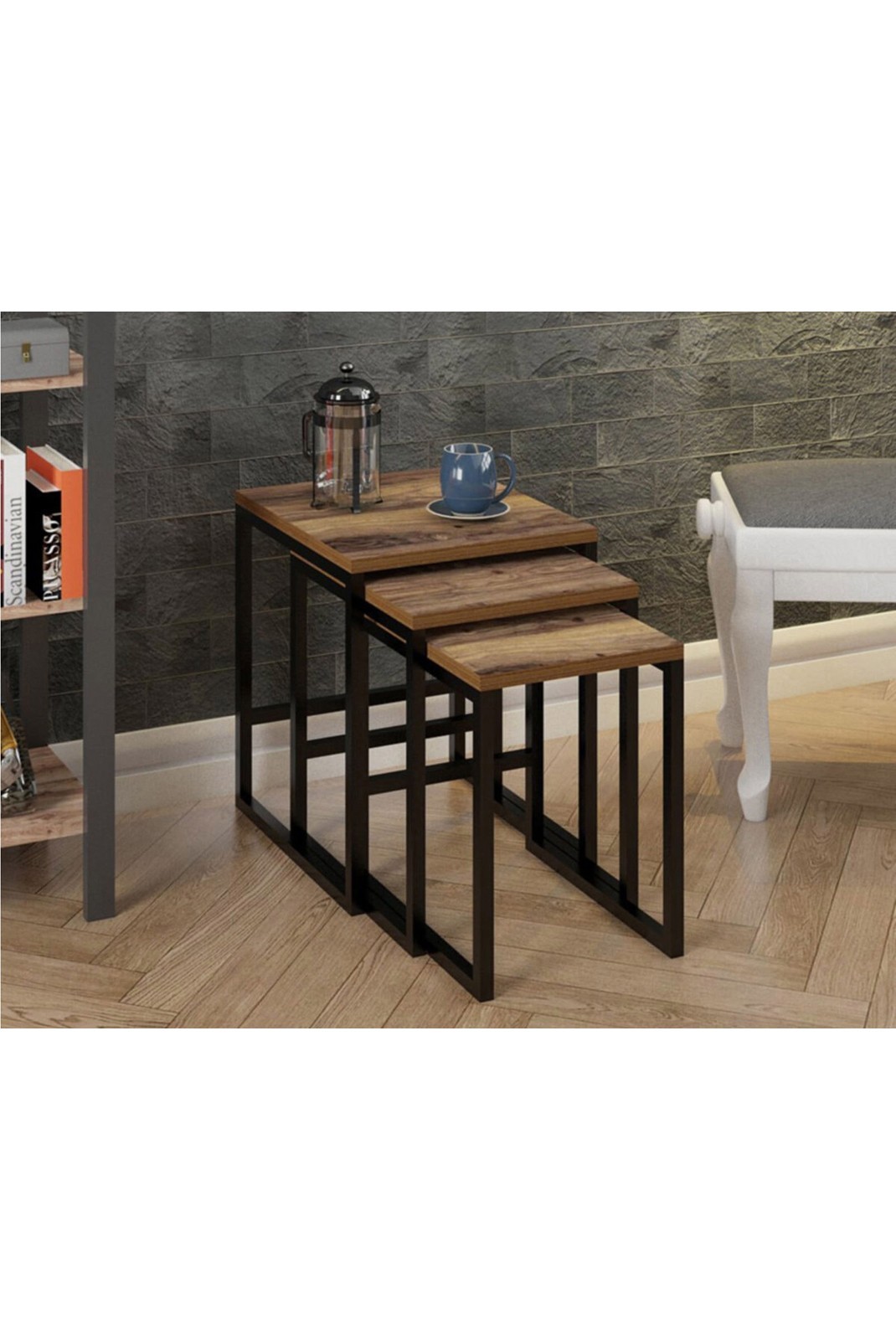 Table gigogne (3 pièces) - Oak / Black - Ggmbzgn001