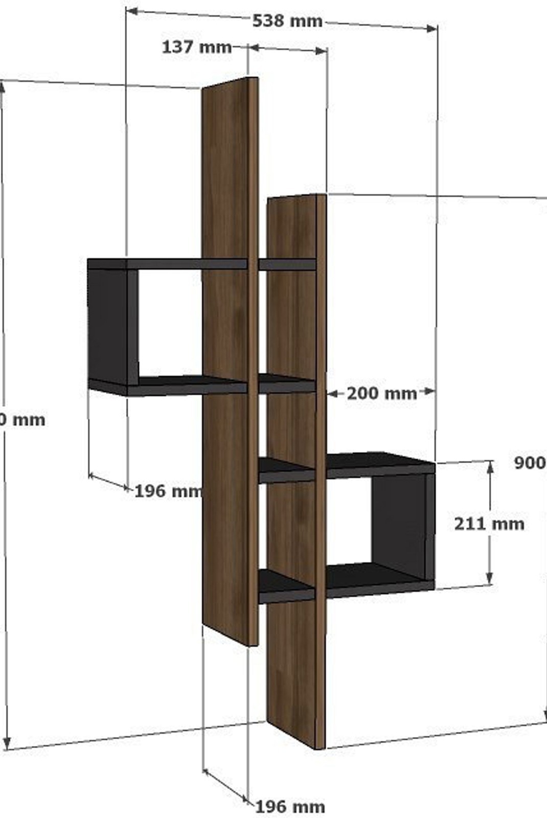 Étagère murale - Oak / Anthracite - Emse - Oak. Anthracite