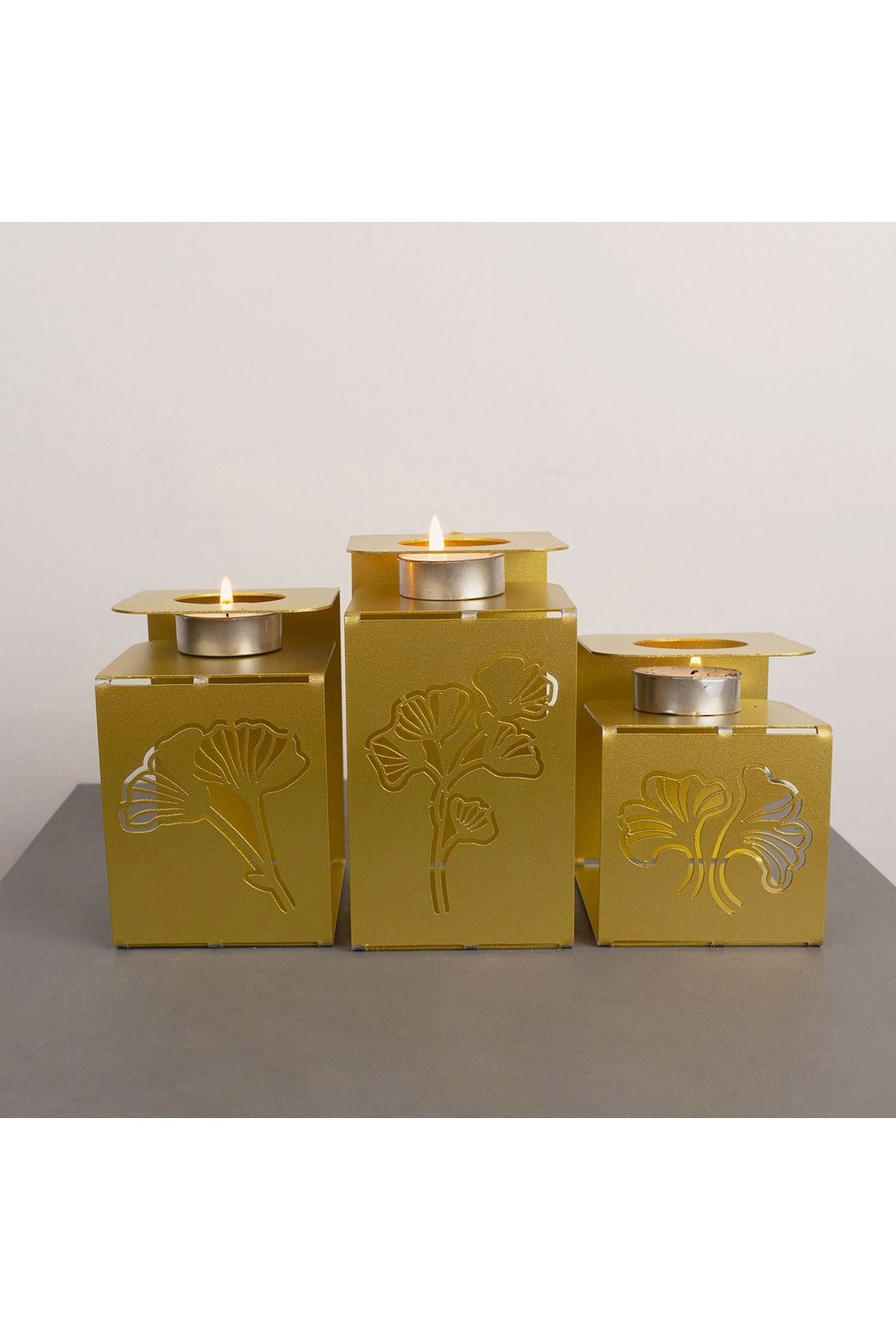 Ensemble de Bougeoirs (3 pièces) - Gold - Ginkgo Tealight - APT549 - Gold