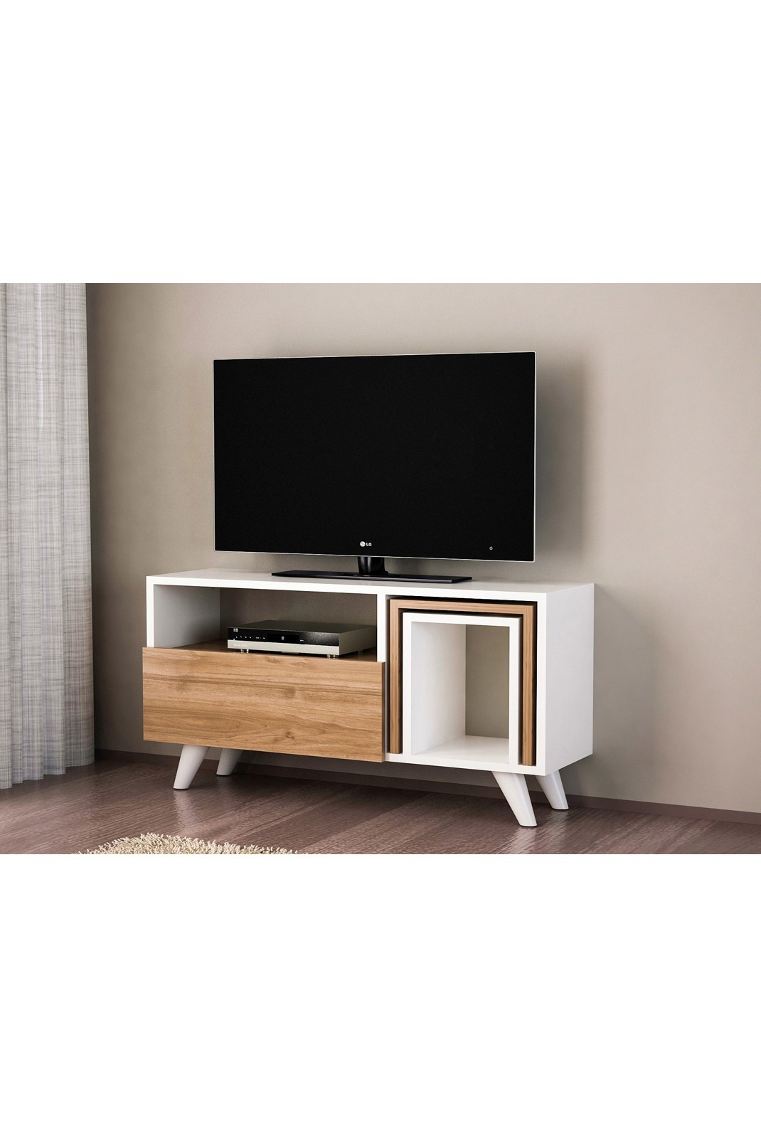 Meuble TV - White / Walnut - Novella K2 - White. Walnut