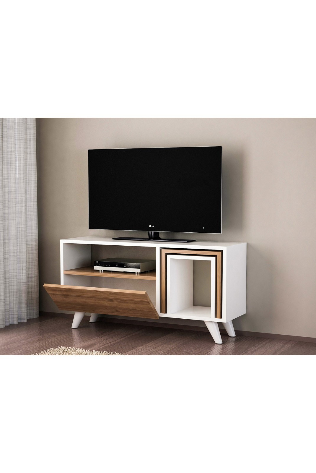 Meuble TV - White / Walnut - Novella K2 - White. Walnut