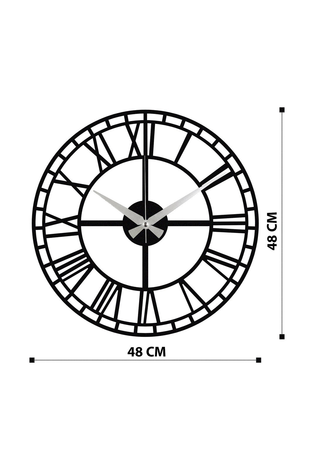 Horloge murale décorative en Métal - Noir - 48x48cm - 279ENZ1402