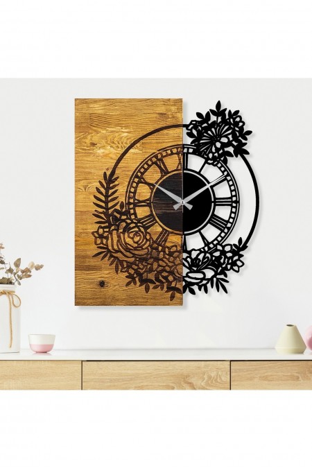 Horloge murale décorative en Bois - Noyer / Noir - 58x3x51cm - 539TNL1114