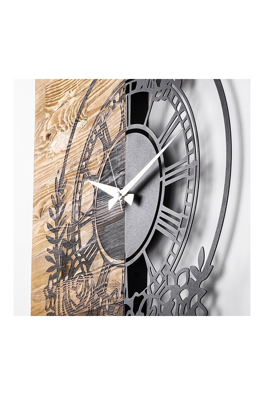 Horloge murale décorative en Bois - Noyer / Noir - 58x3x51cm - 539TNL1114