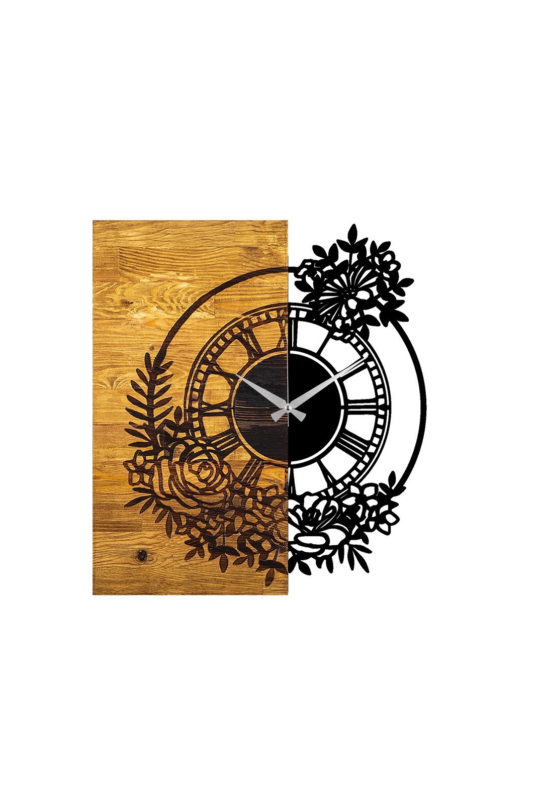 Horloge murale décorative en Bois - Noyer / Noir - 58x3x51cm - 539TNL1114