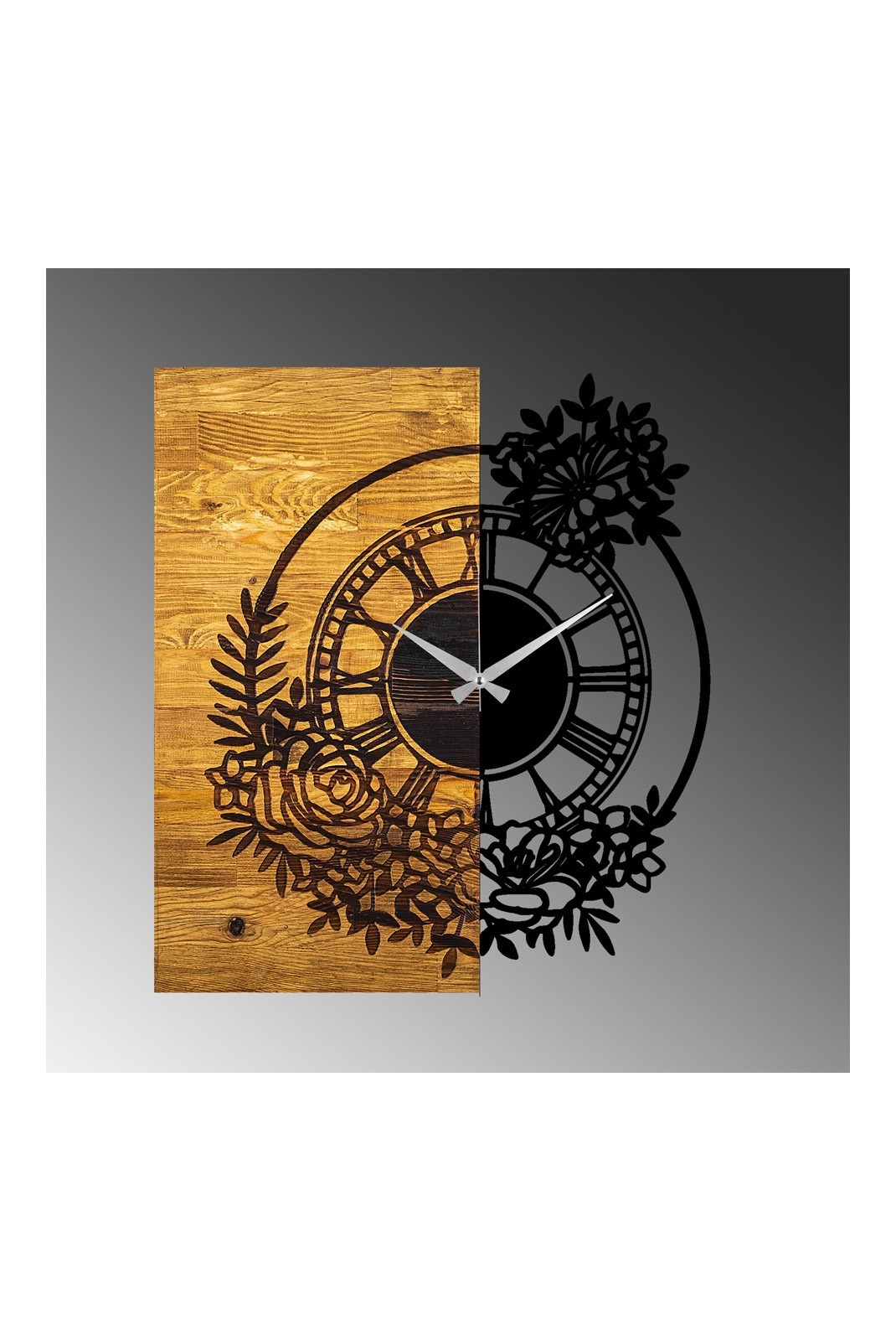 Horloge murale décorative en Bois - Noyer / Noir - 58x3x51cm - 539TNL1114