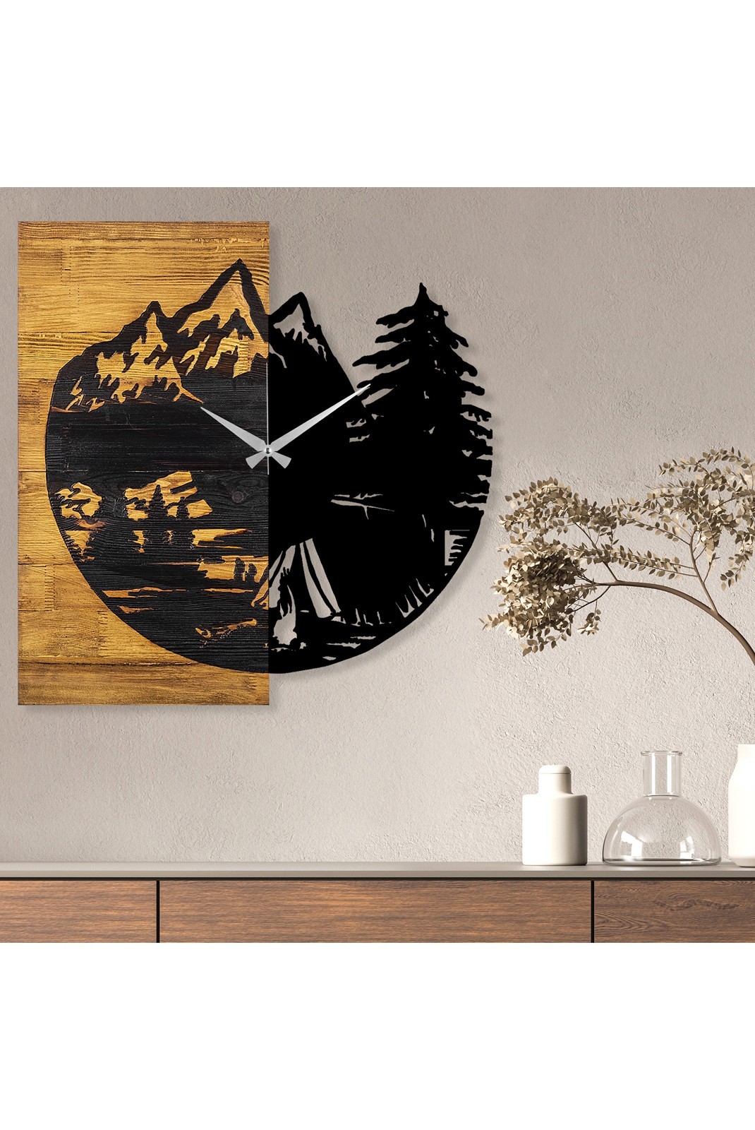 Horloge murale décorative en Bois - Noyer / Noir - 56x3x58cm - 539TNL1119