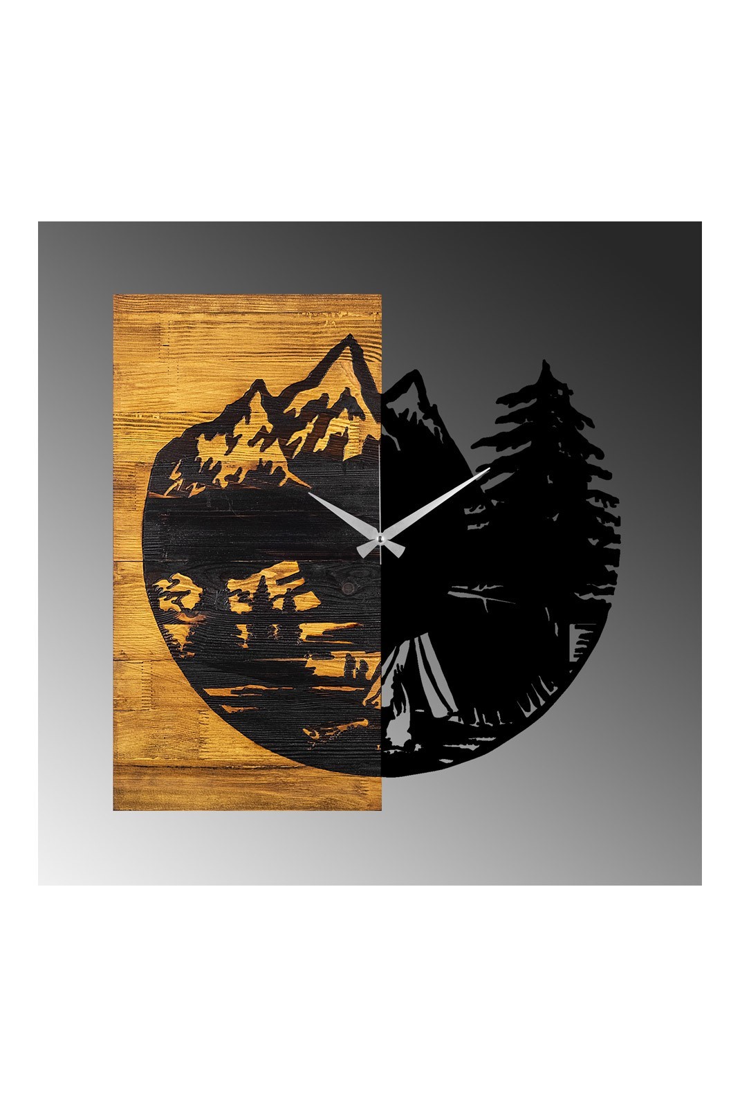 Horloge murale décorative en Bois - Noyer / Noir - 56x3x58cm - 539TNL1119