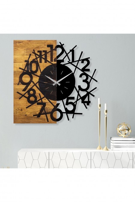 Horloge murale décorative en Bois - Noyer / Noir - 59x3x58cm - 539TNL1126