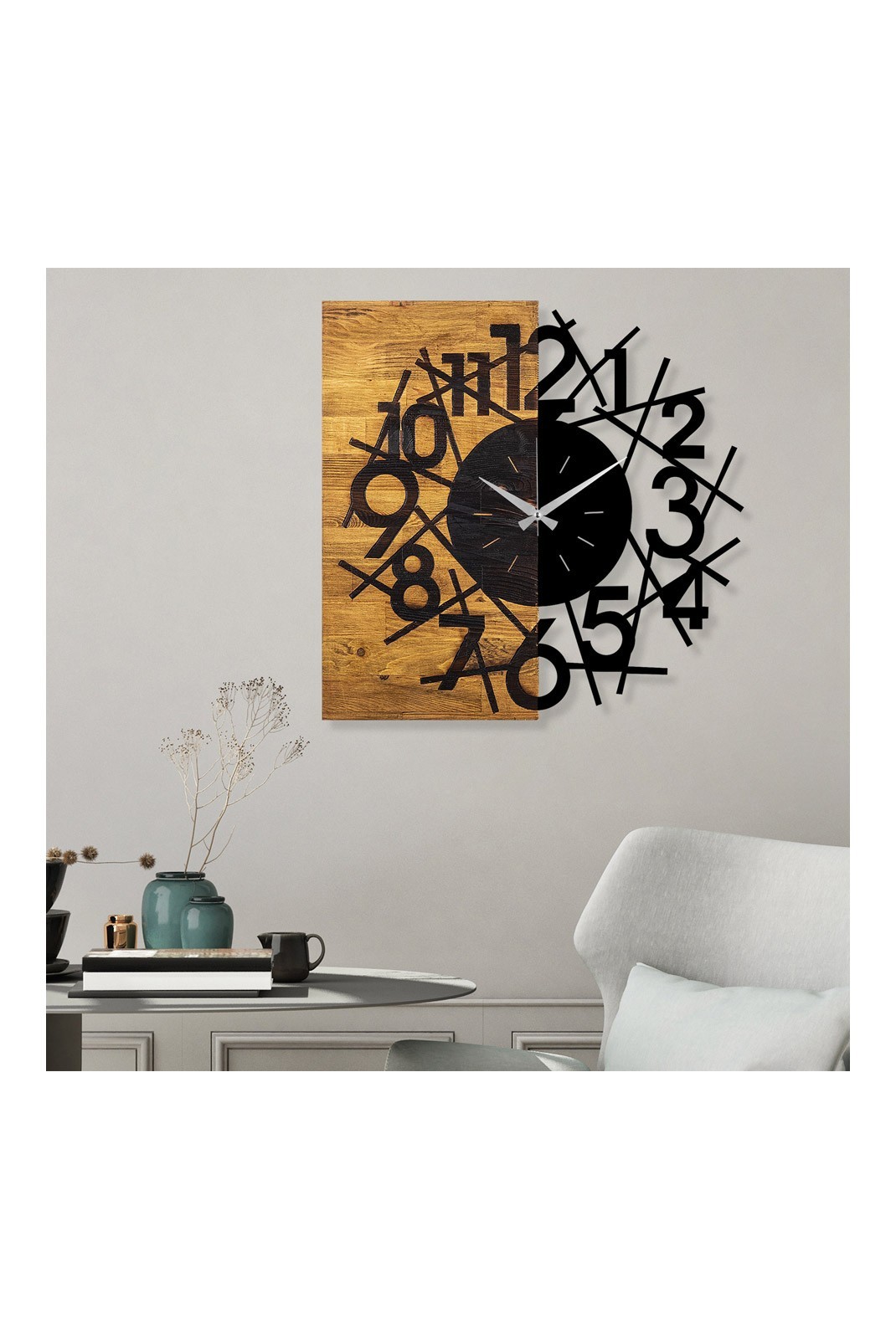 Horloge murale décorative en Bois - Noyer / Noir - 59x3x58cm - 539TNL1126