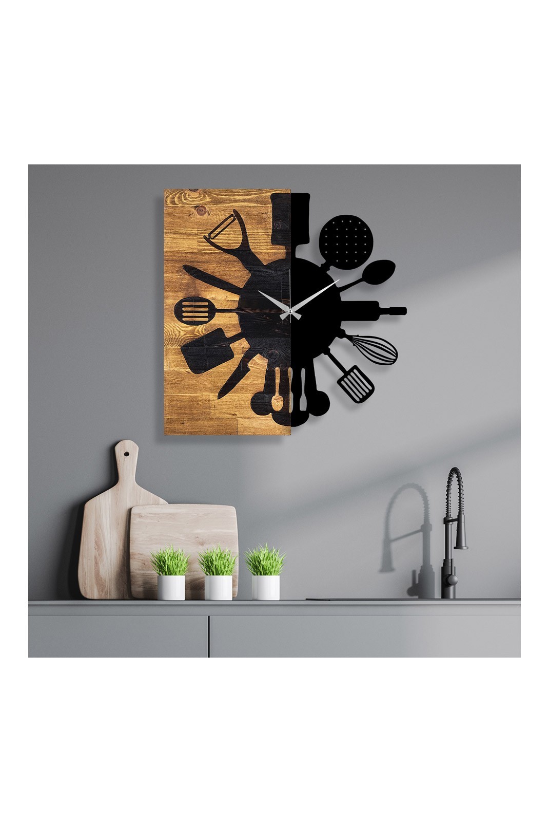 Horloge murale décorative en Bois - Noyer / Noir - 60x3x58cm - 539TNL1132