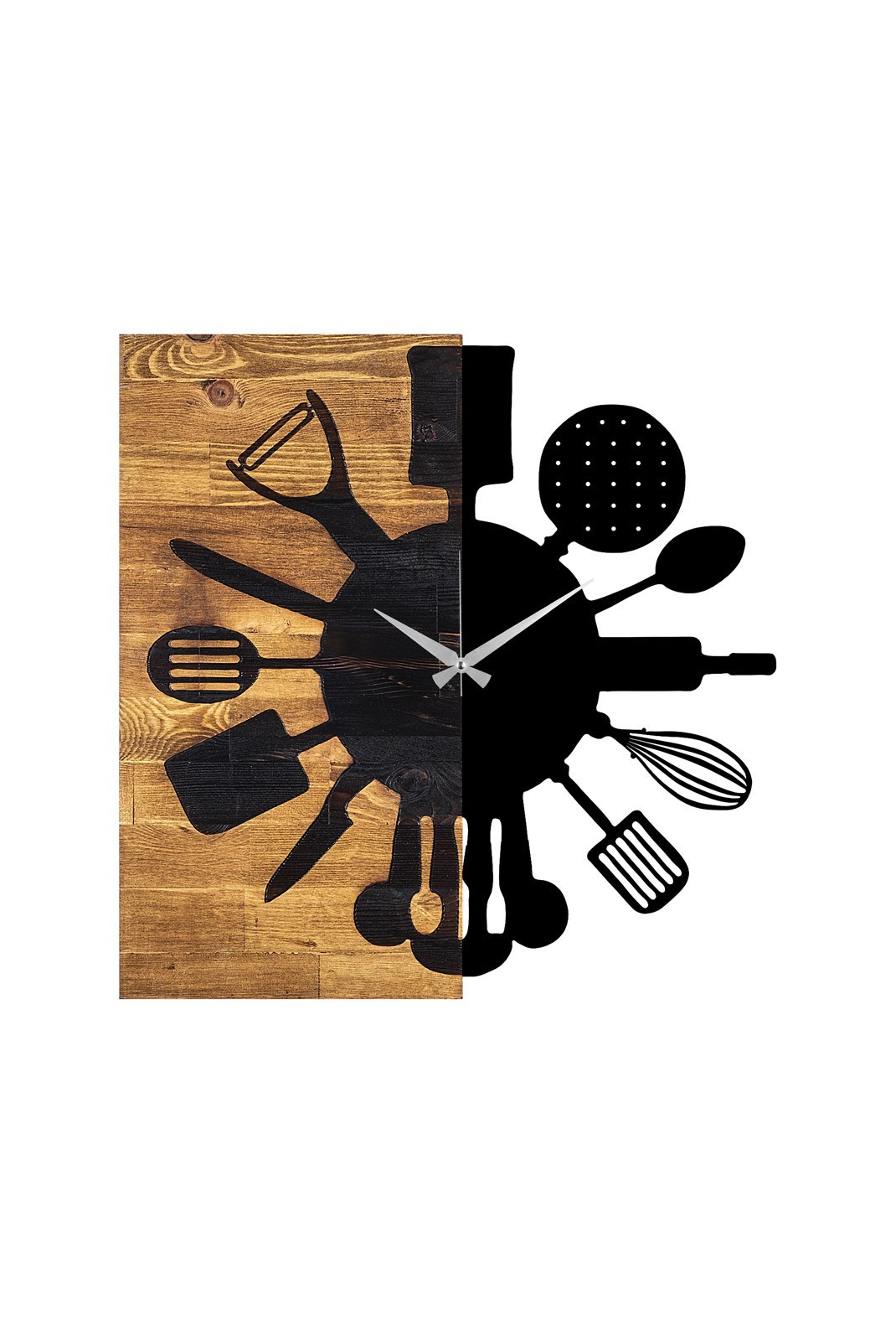 Horloge murale décorative en Bois - Noyer / Noir - 60x3x58cm - 539TNL1132