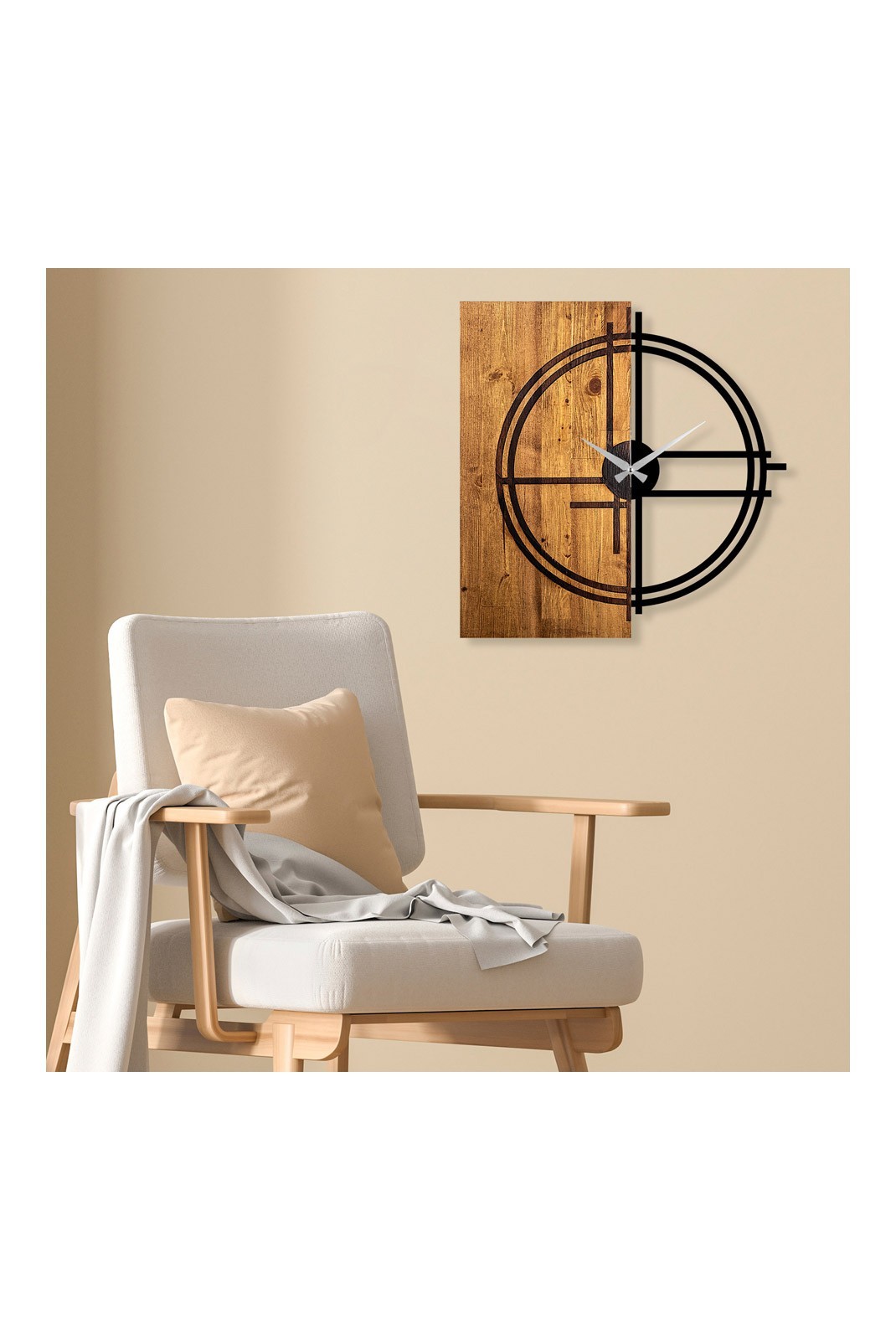 Horloge murale décorative en Bois - Noyer clair / Noir - 56x3x58cm - 539TNL1138