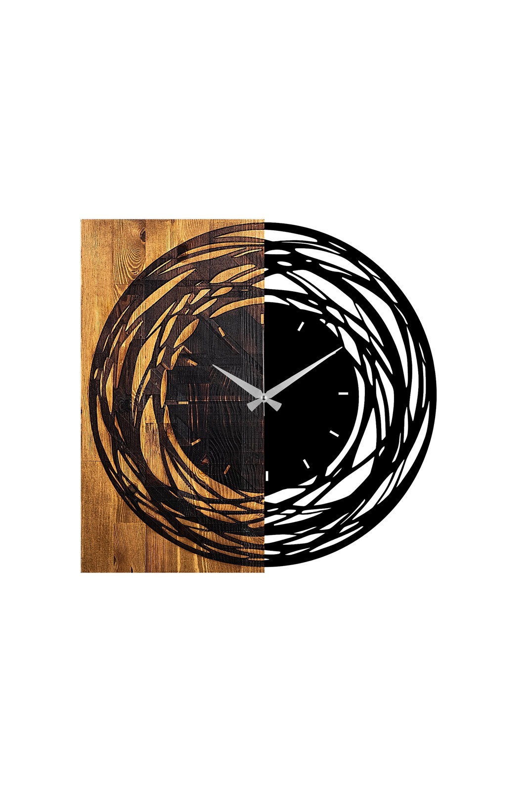 Horloge murale décorative en Bois - Noyer clair / Noir - 58x3x58cm - 539TNL1139