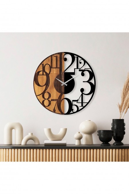 Horloge murale décorative en Bois - Noyer / Noir - 56x3x56cm - 539TNL1142