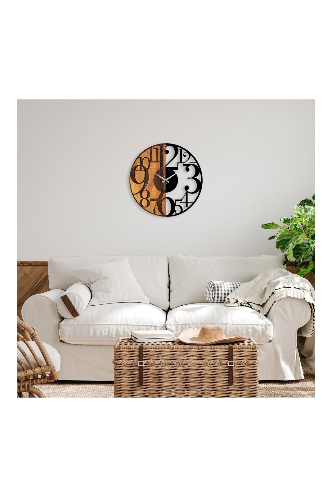 Horloge murale décorative en Bois - Noyer / Noir - 56x3x56cm - 539TNL1142