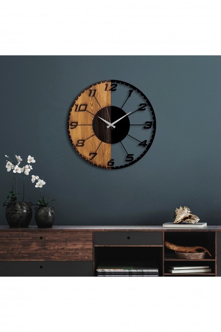 Horloge murale décorative en Bois - Noyer / Noir - 56x3x56cm - 539TNL1143