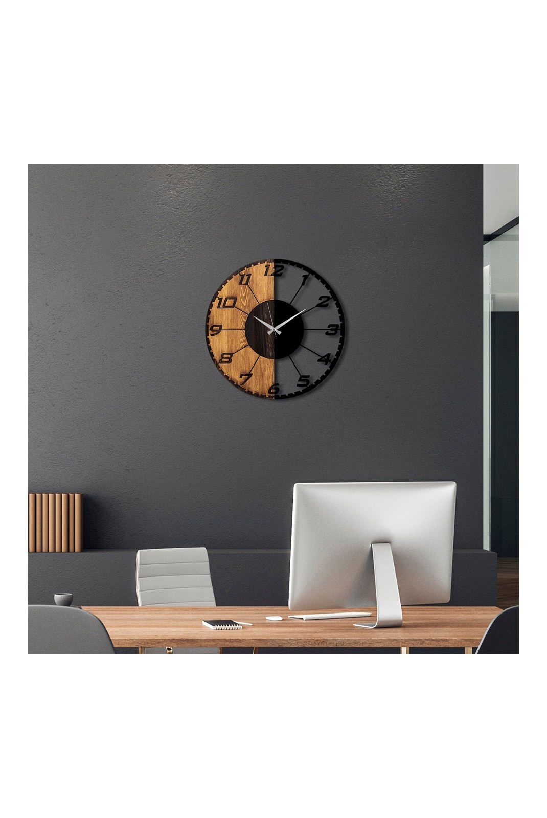 Horloge murale décorative en Bois - Noyer / Noir - 56x3x56cm - 539TNL1143