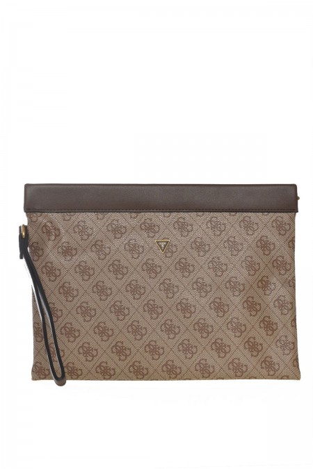 Pochette cuir PU monogramme Guess jeans BEIGE BROWN PMMTLO P4456