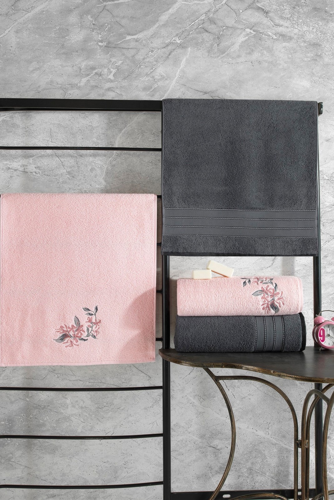 Ensemble de serviettes (4 pièces) - 90x150cm/50x90cm - Anthracite / Pink - 1501