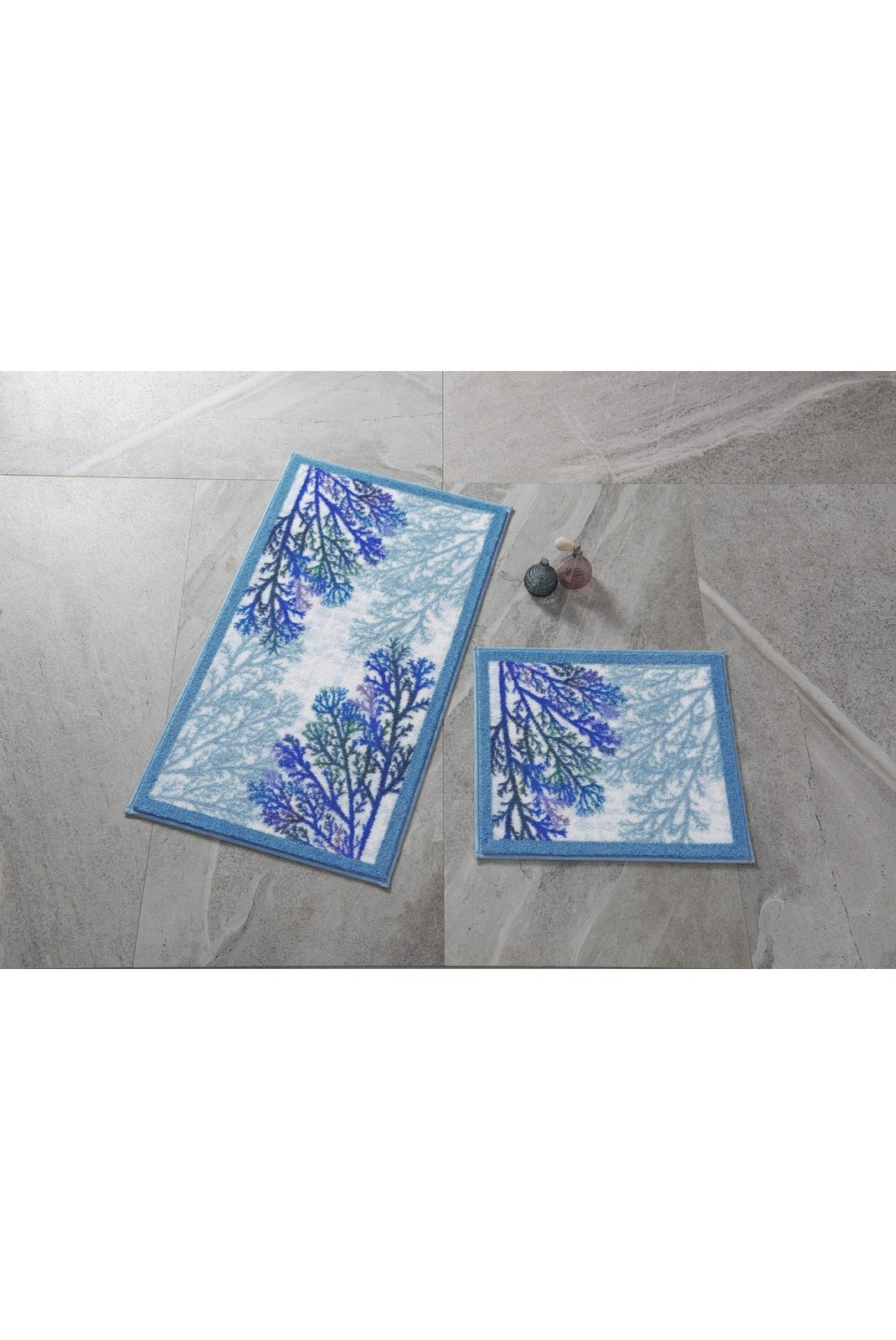 Ensemble de tapis de bain (2 pièces) - 50x57cm/57x100cm - Blue / Purple / Green / White - 1095