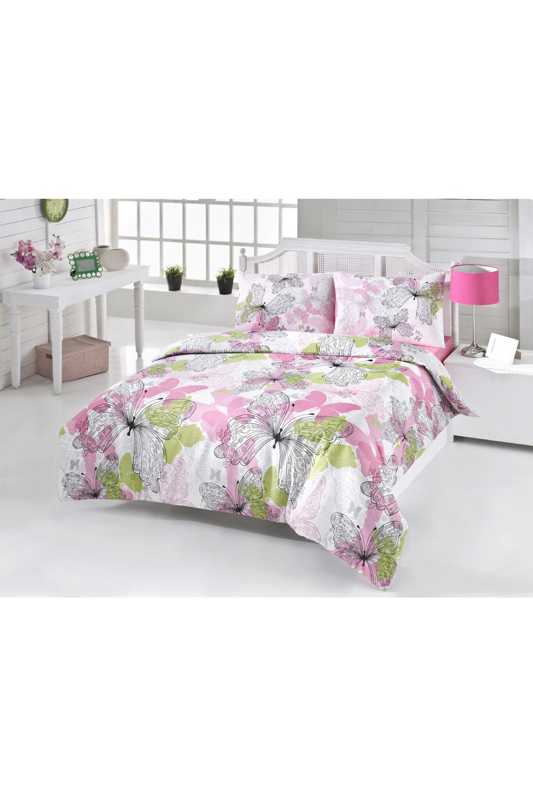 Ensemble de housse de couette King - 240x220 - Pink / White / Green / Black - 425