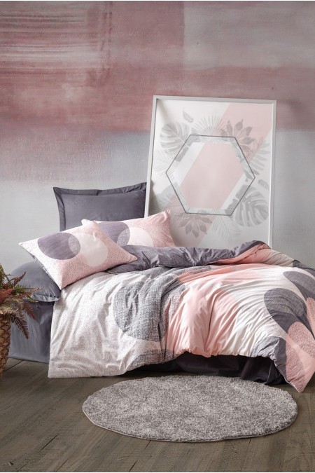 Ensemble de housse de couette simple renforcé - 140x200 - Grey / Pink / White - 688