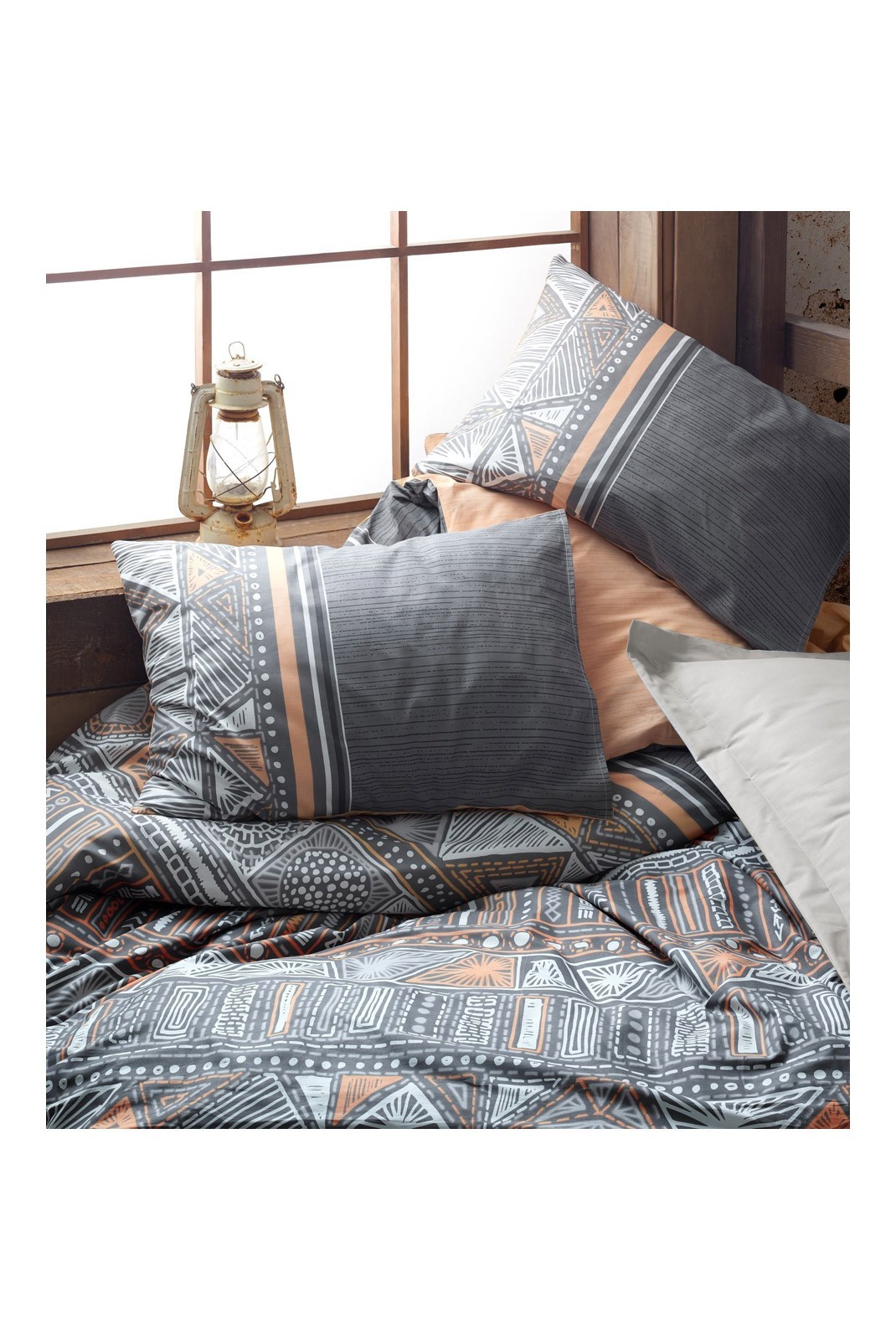 Ensemble de housse de couette simple renforcé - 140x200 - Grey / Orange / White - 801