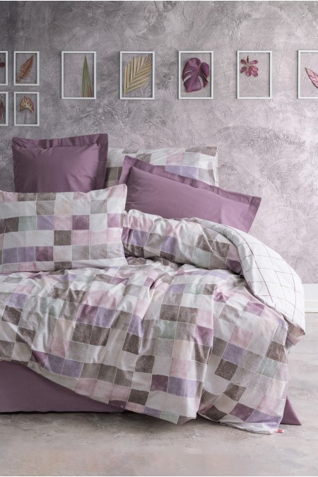 Ensemble de housse de couette simple renforcé - 140x200 - Dusty Rose / White / Purple / Brown - 410