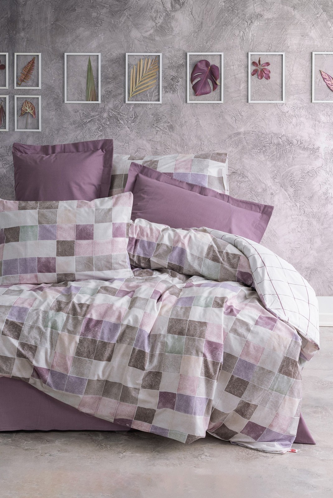 Ensemble de housse de couette simple renforcé - 140x200 - Dusty Rose / White / Purple / Brown - 410