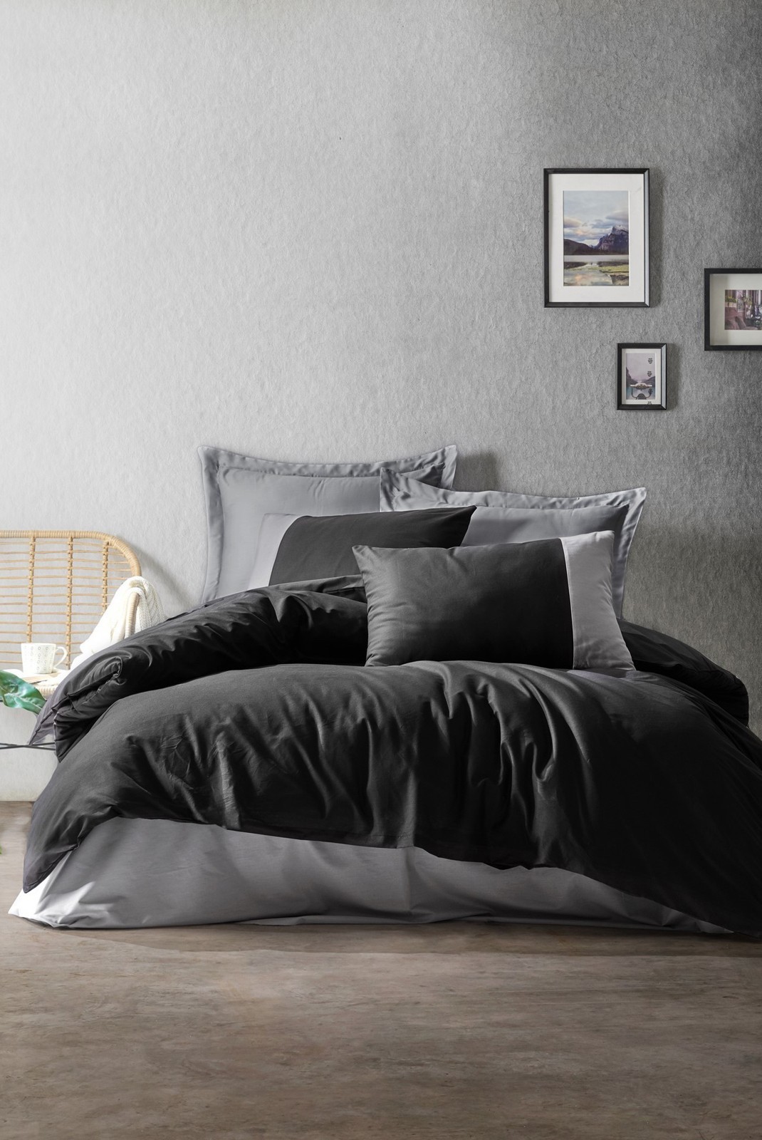 Ensemble de housse de couette renforcé pour lit king size - 240x220 - Black / Grey - 694