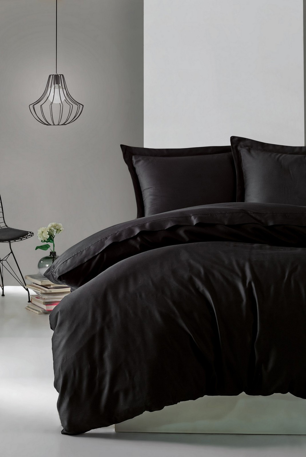 Ensemble de housse de couette en satin pour lit king size - 240x220 - Black - 492