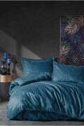 Ensemble de housse de couette en satin pour lit super king size - 260x220 - Blue - 907