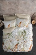 Ensemble de housse de couette en satin pour lit super king size - 260x220 - Beige / White / Green - 946