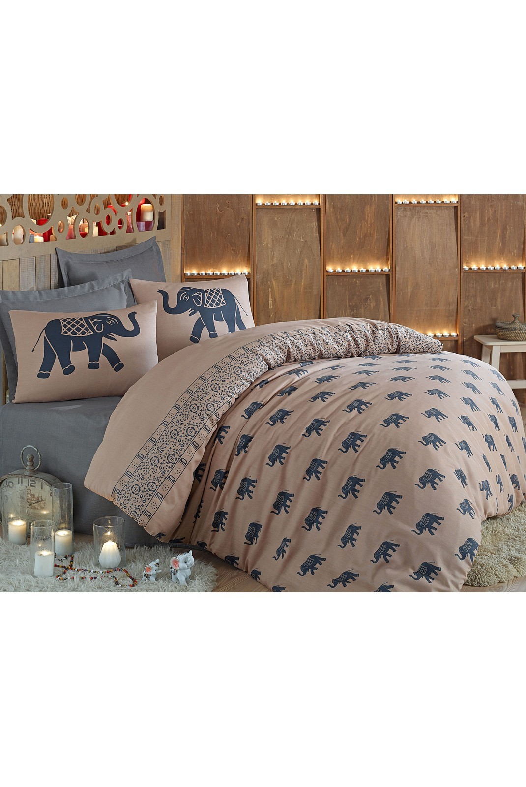 Ensemble de housse de couette simple - 140x200 - Blue / Beige - 513