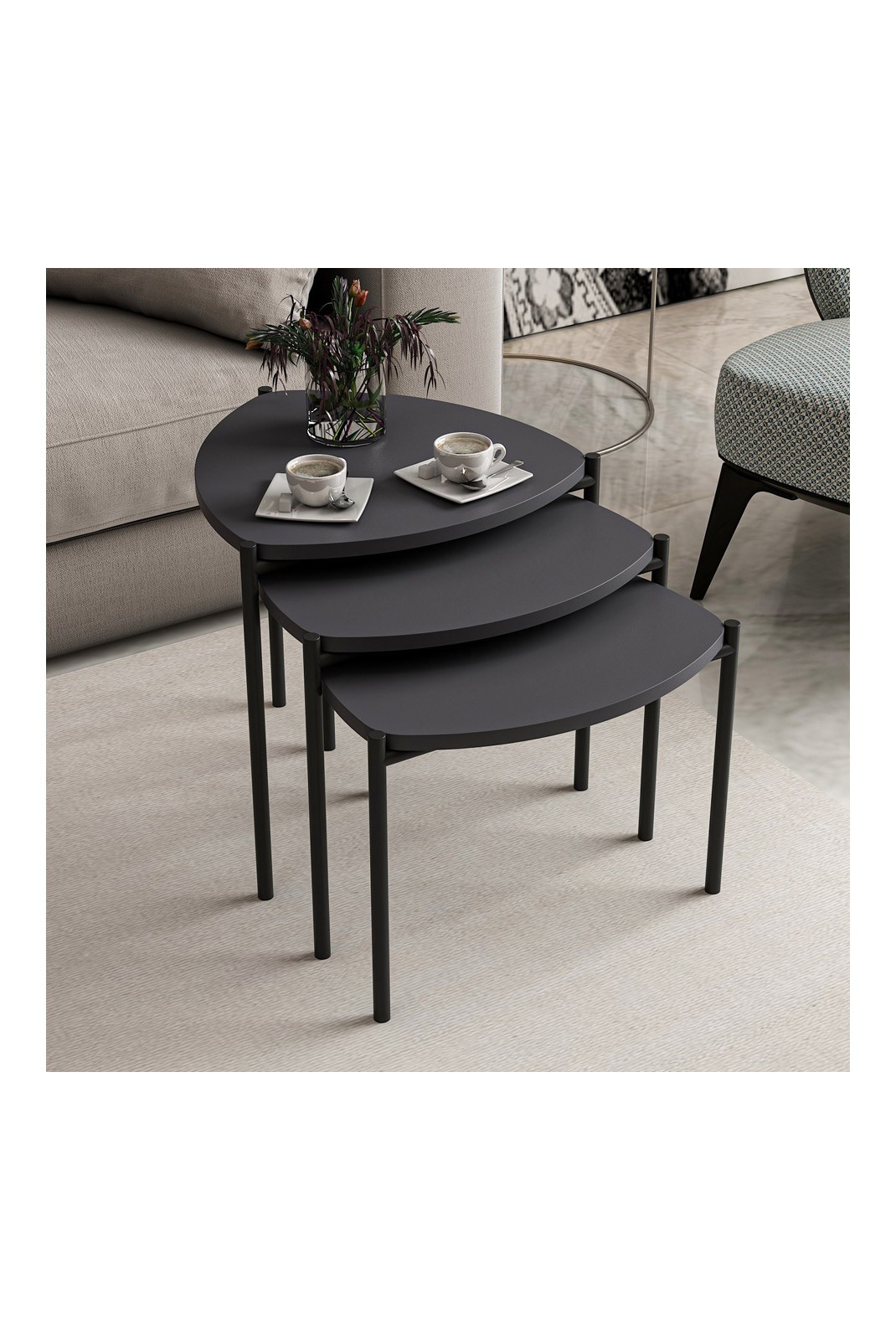 Table gigogne (3 pièces) - Anthracite - R1223