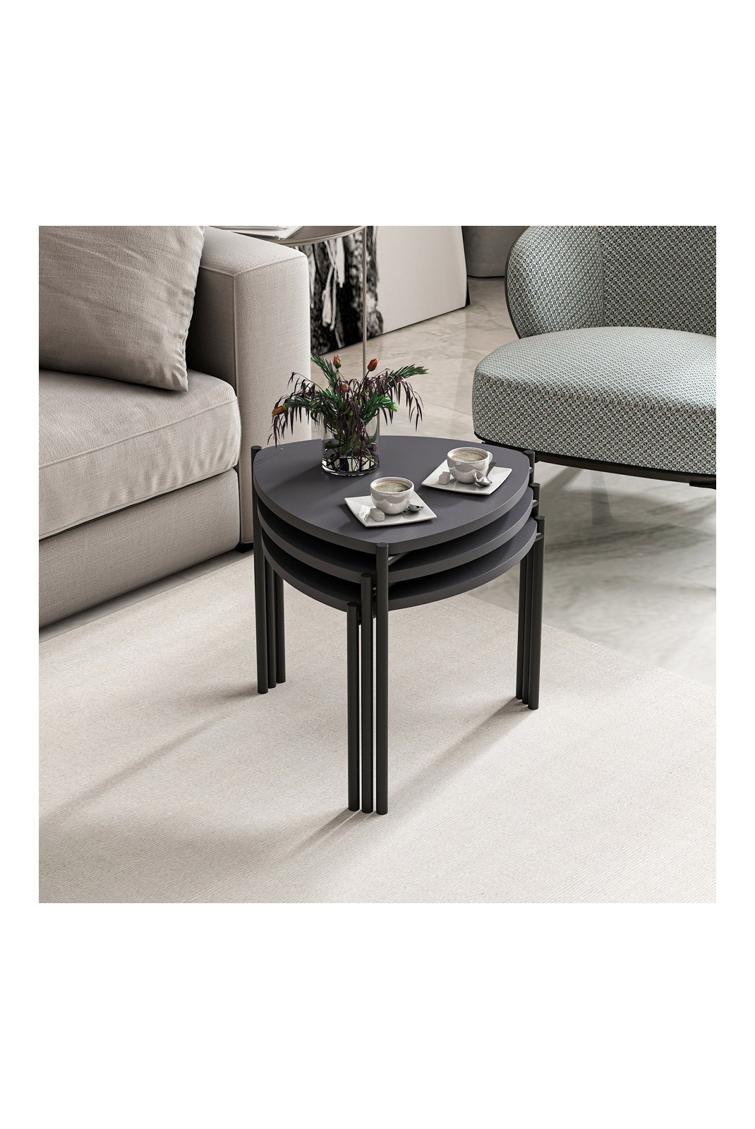 Table gigogne (3 pièces) - Anthracite - R1223